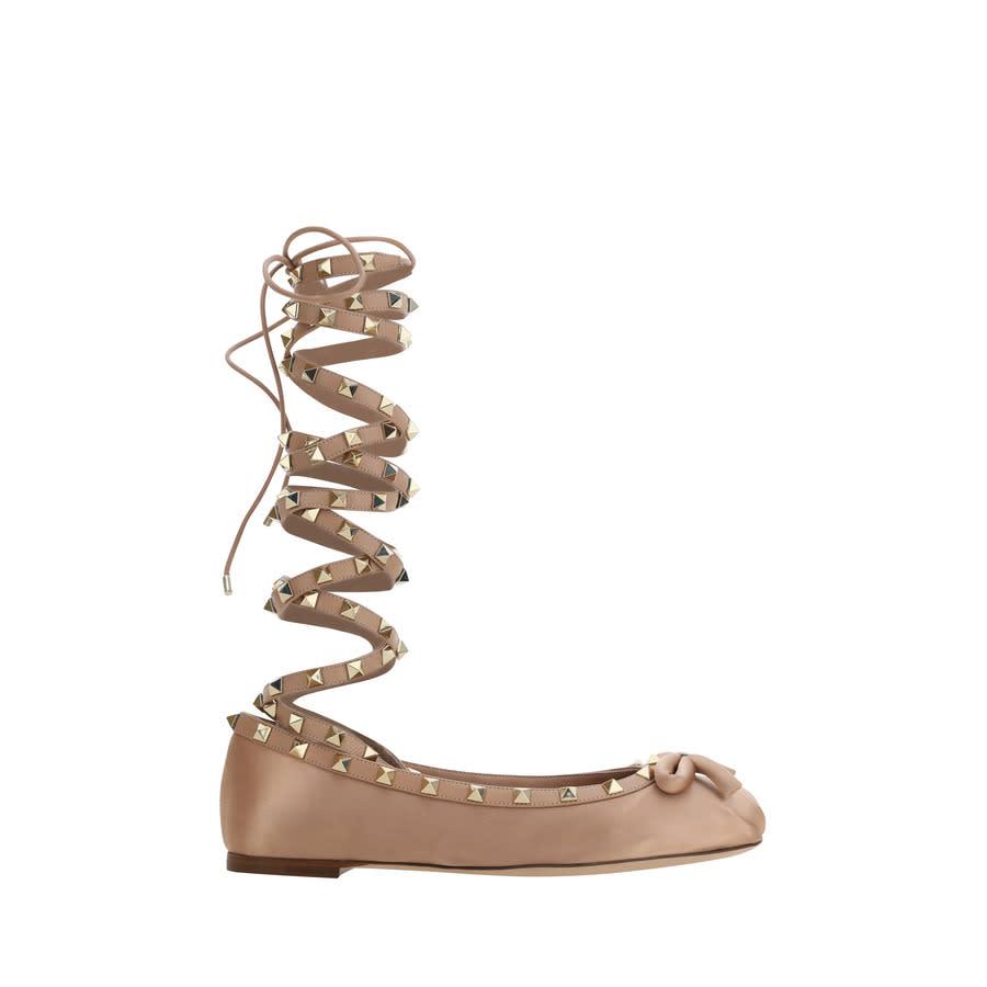 Valentino Garavani Rockstud Satin Ballerina Shoes by VALENTINO