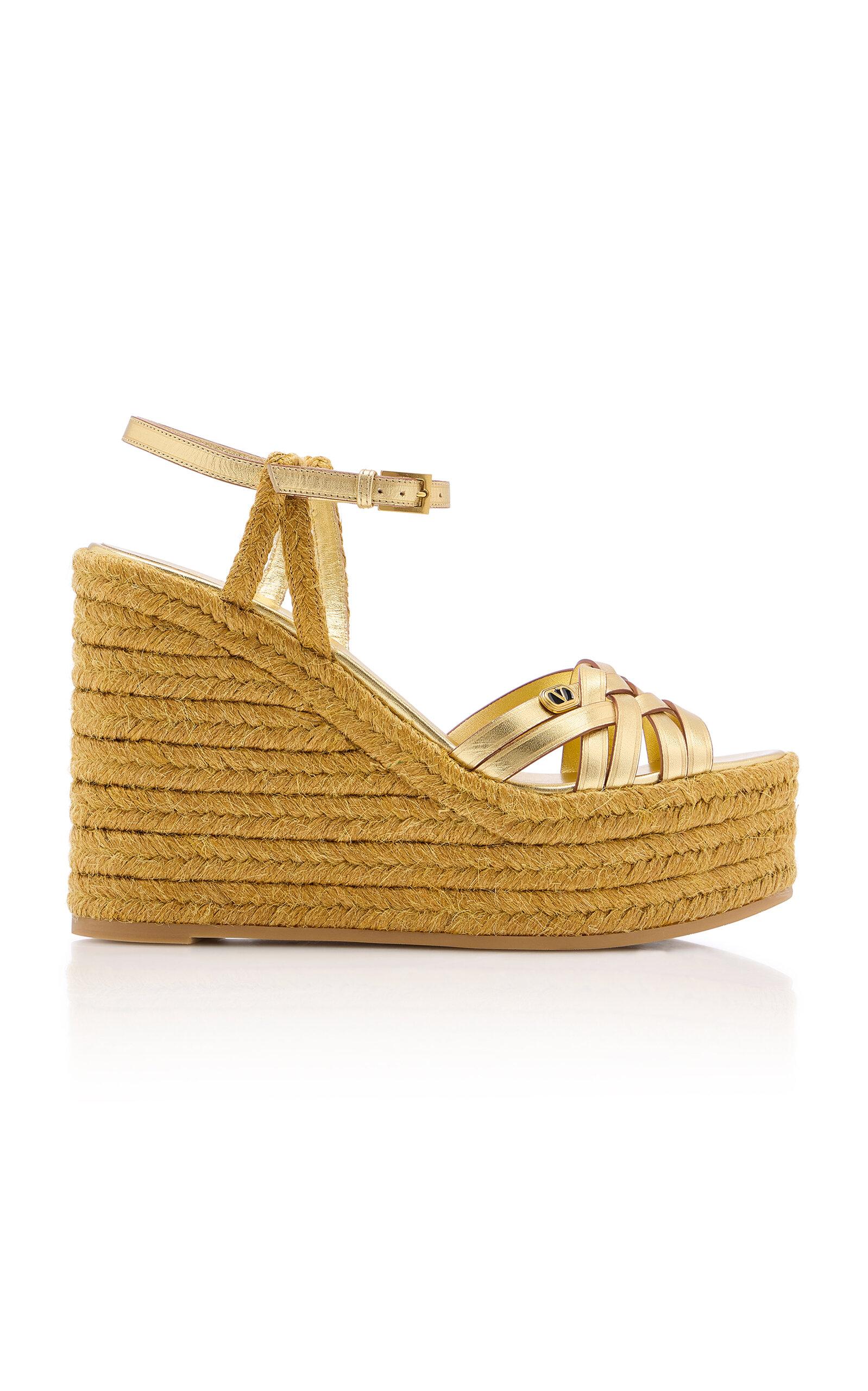 Valentino Garavani VLogo Metallic Espadrille Wedges - Moda Operandi by VALENTINO