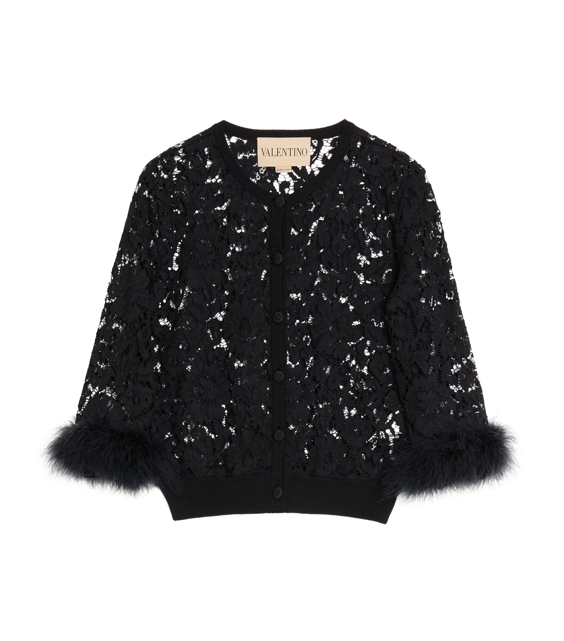Valentino Lace Feather-Trim Cardigan by VALENTINO