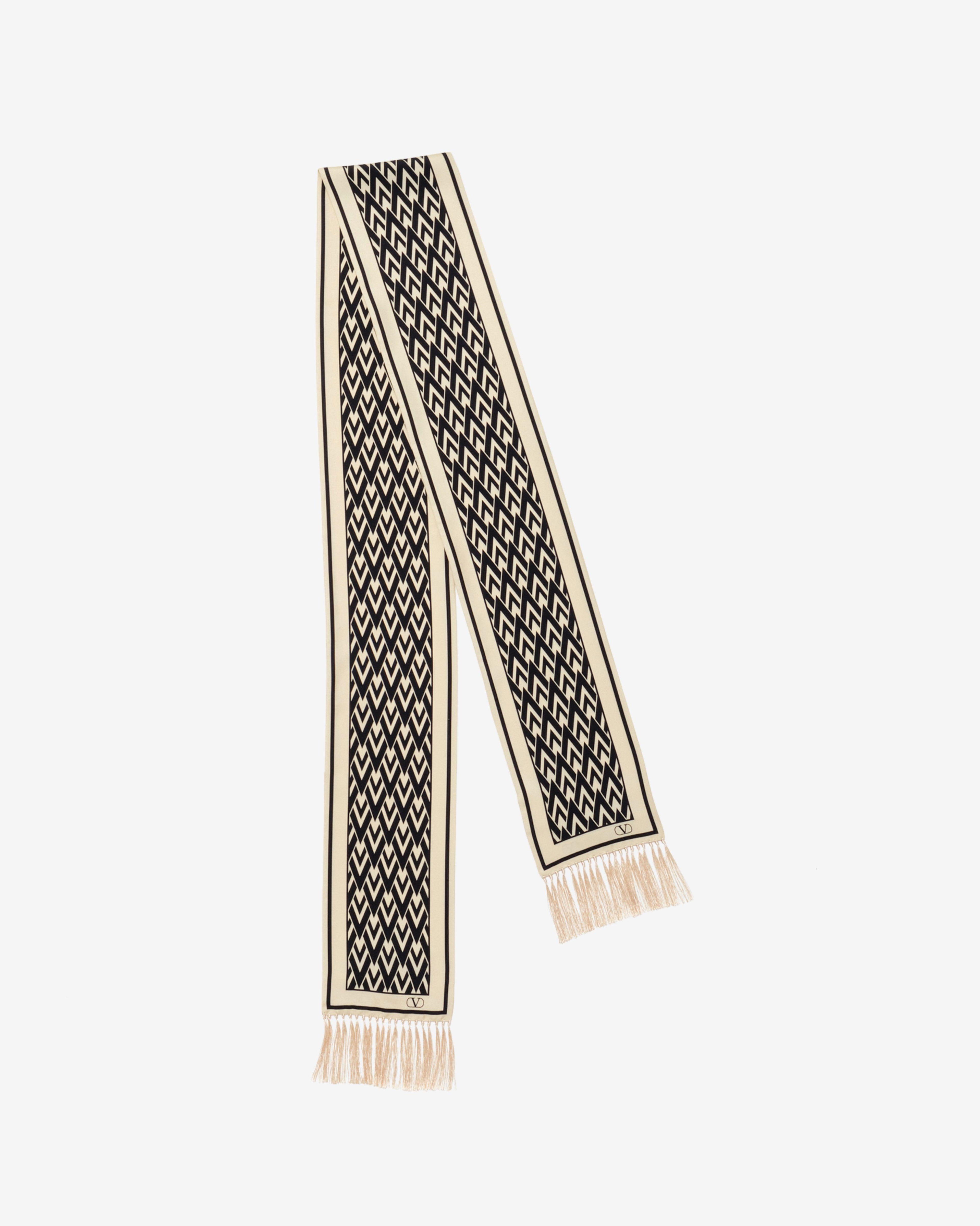 Valentino - Men's Fringe Scarf - (Cream/Black) by VALENTINO
