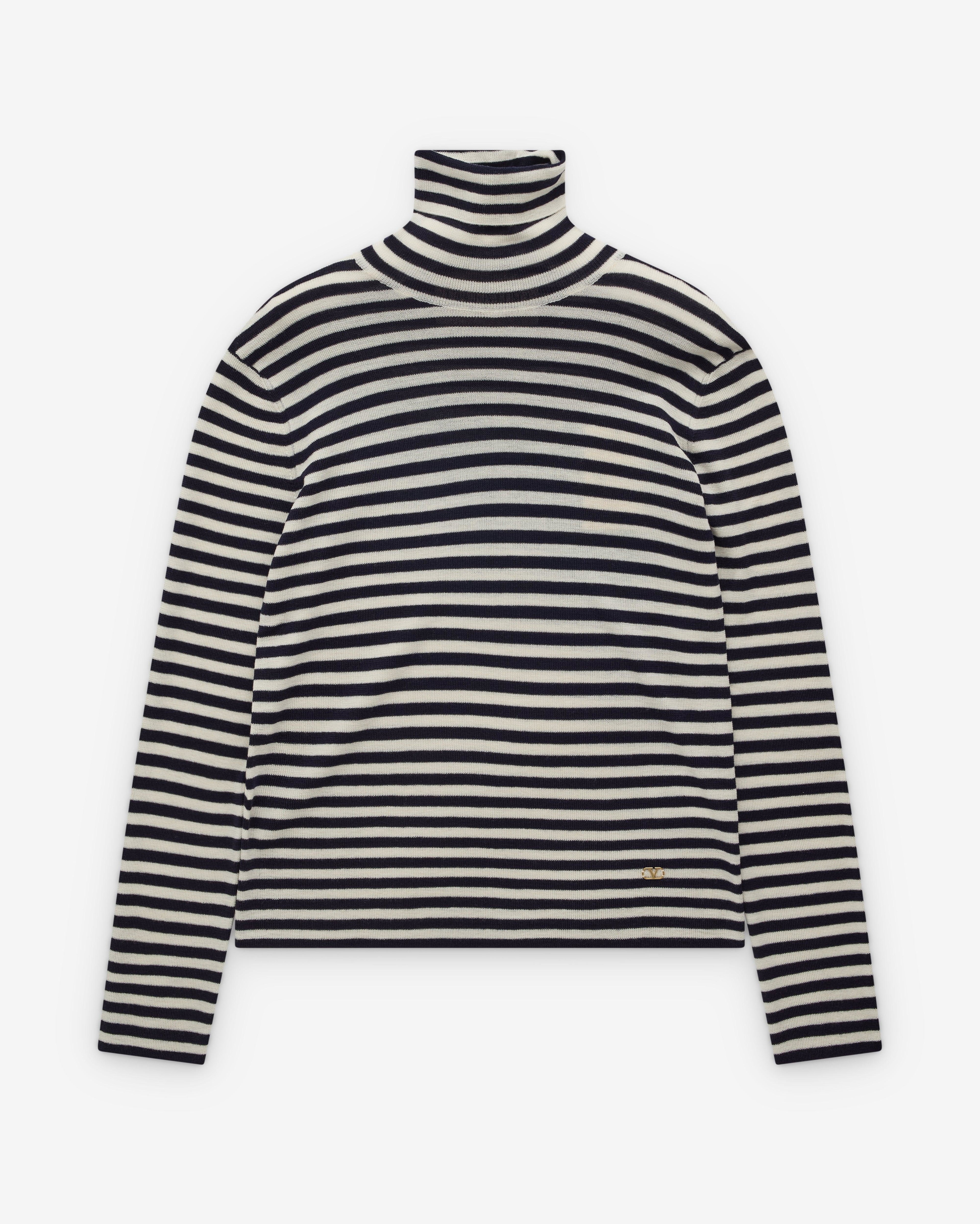 Valentino - Men's Striped Turtleneck - (Navy/White) by VALENTINO