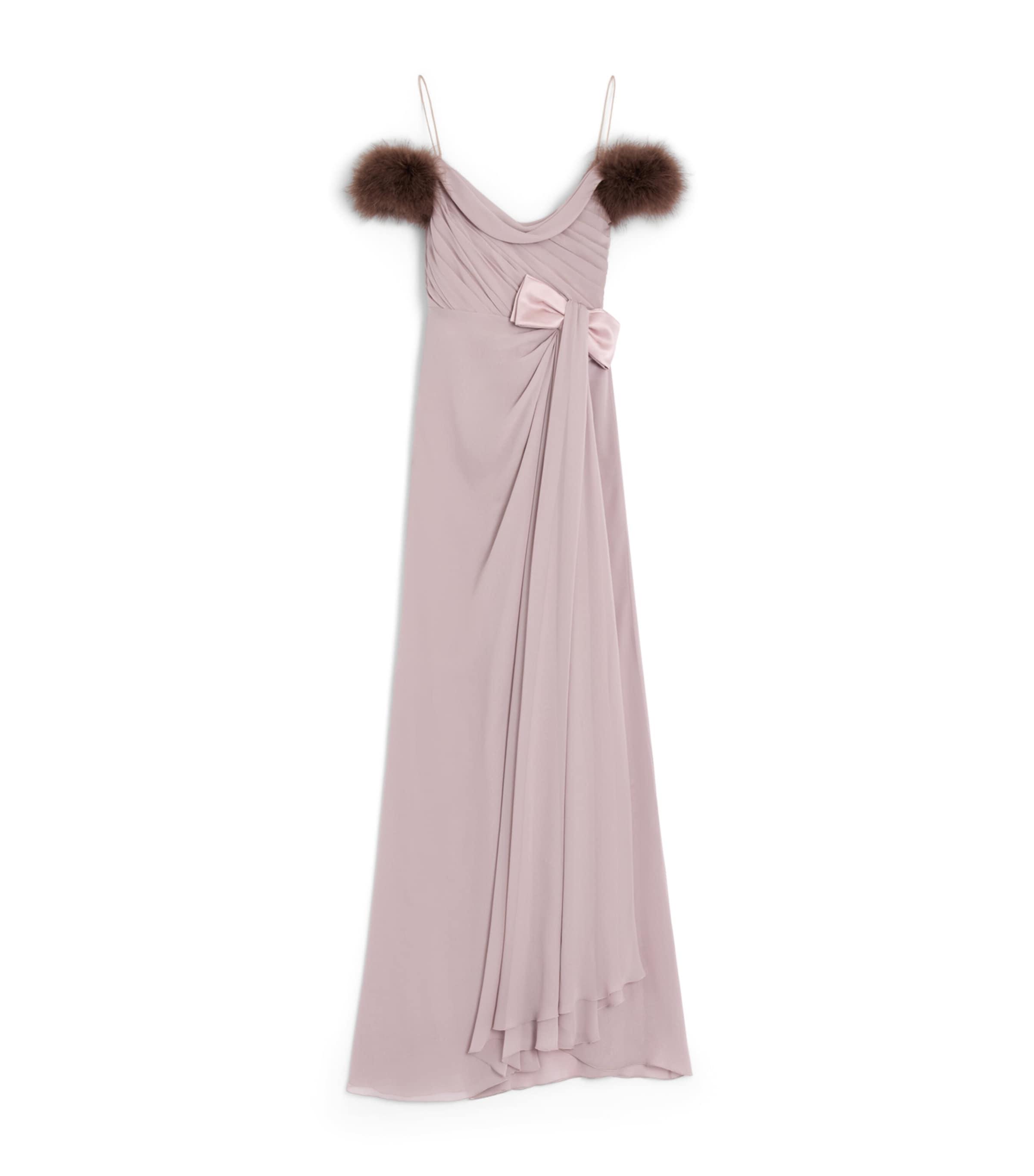 Valentino Silk Feather-Trim Gown by VALENTINO