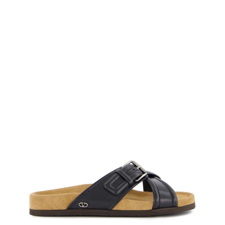 Valentino Slip-On Logo Plaque Leather Sandals by VALENTINO
