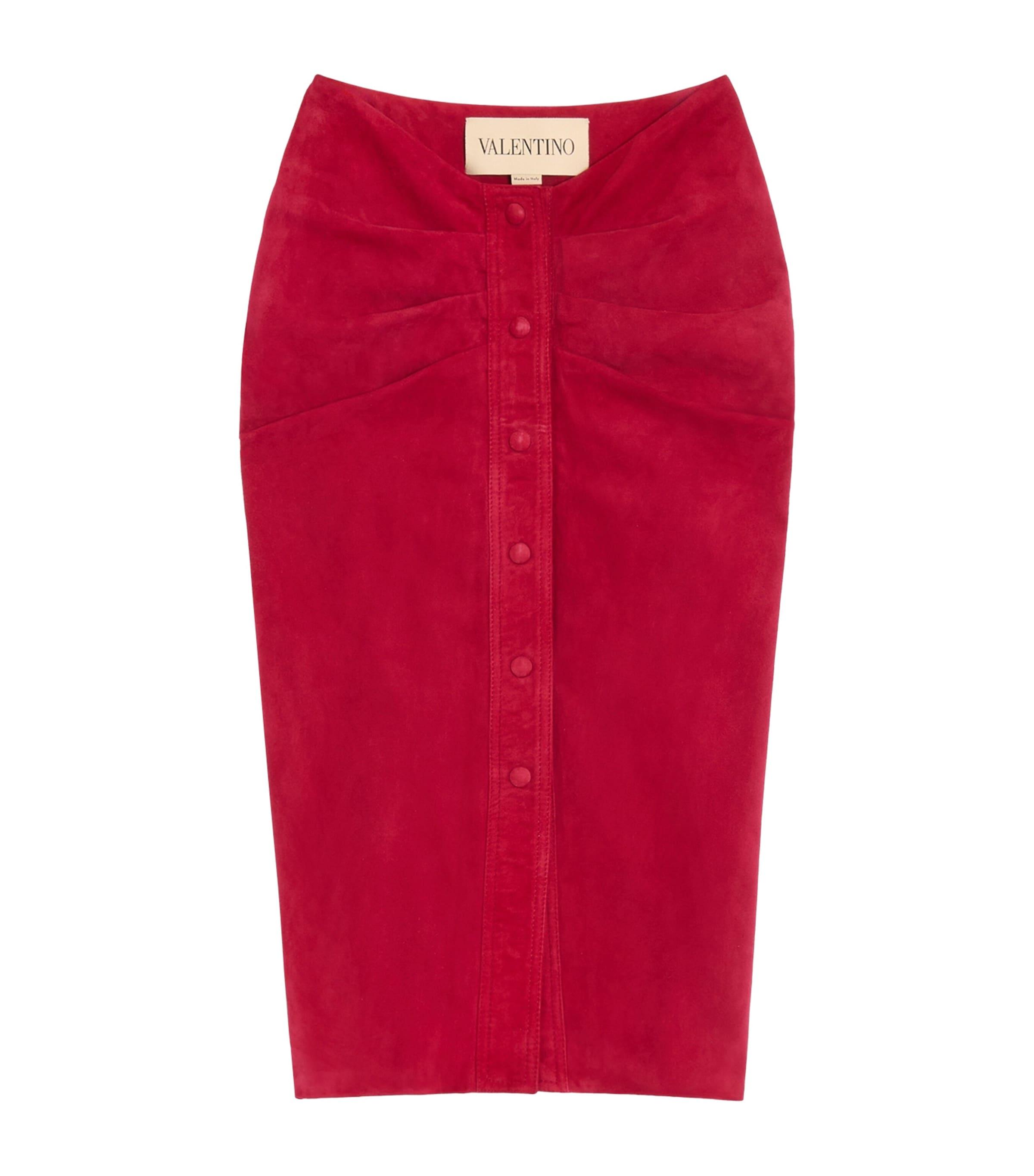 Valentino Suede Gathered Midi Skirt by VALENTINO