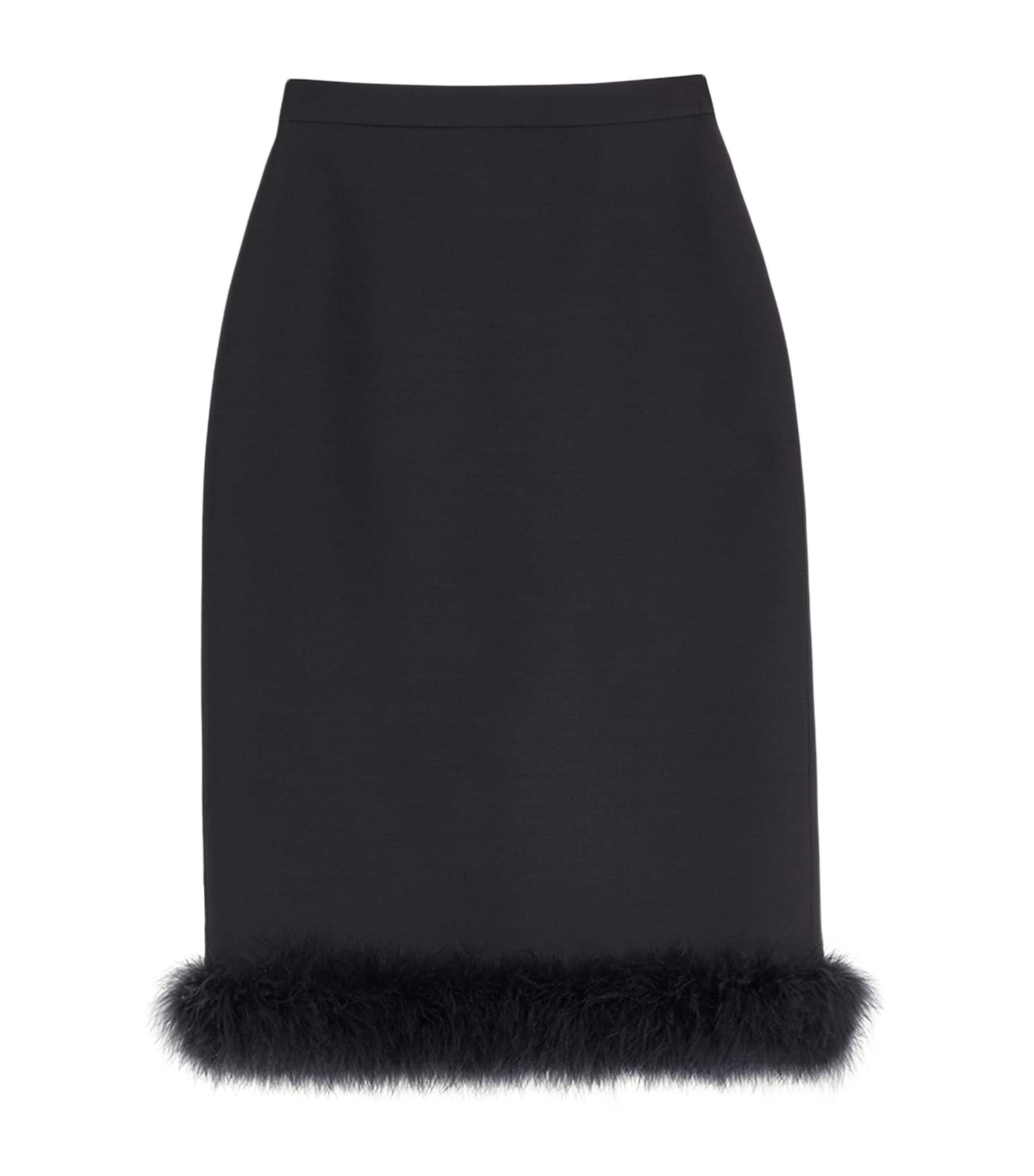 Valentino Virgin Wool-Silk-Feather Midi Skirt by VALENTINO