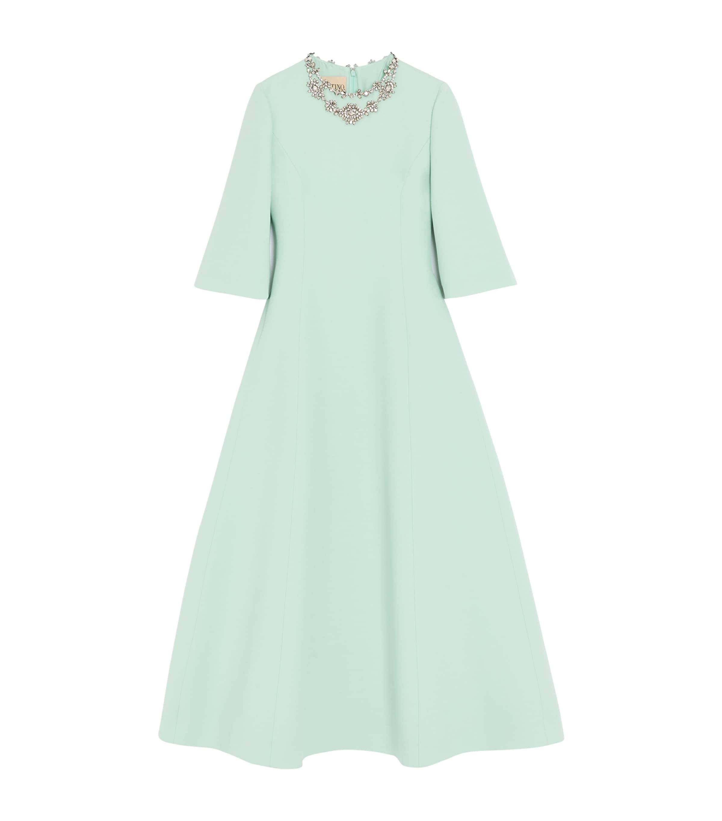 Valentino Wool-Silk Crepe Embellished Midi Dress by VALENTINO