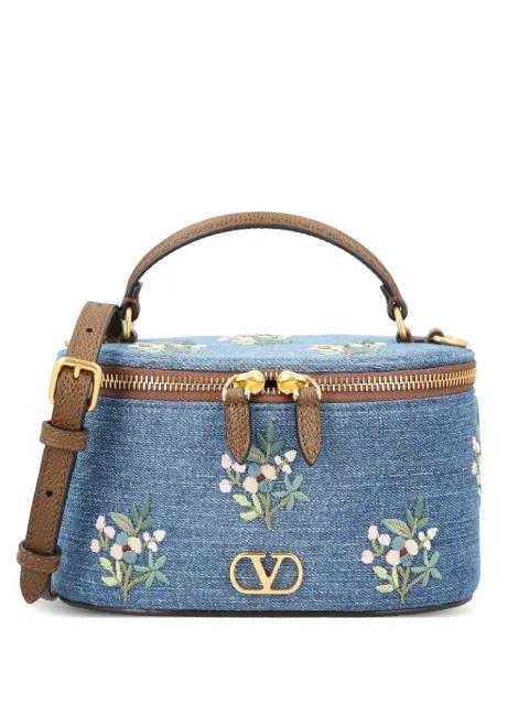 Vanity floral-embroidered denim tote bag by VALENTINO