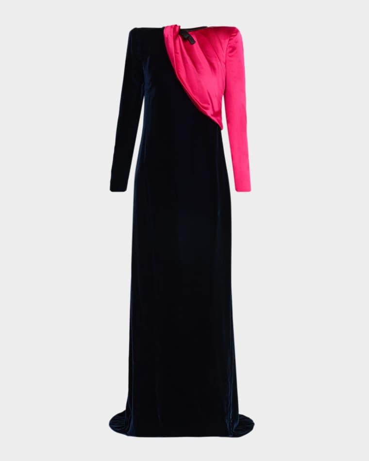 Velvet And Satin Strong-Shoulder Gown by VALENTINO