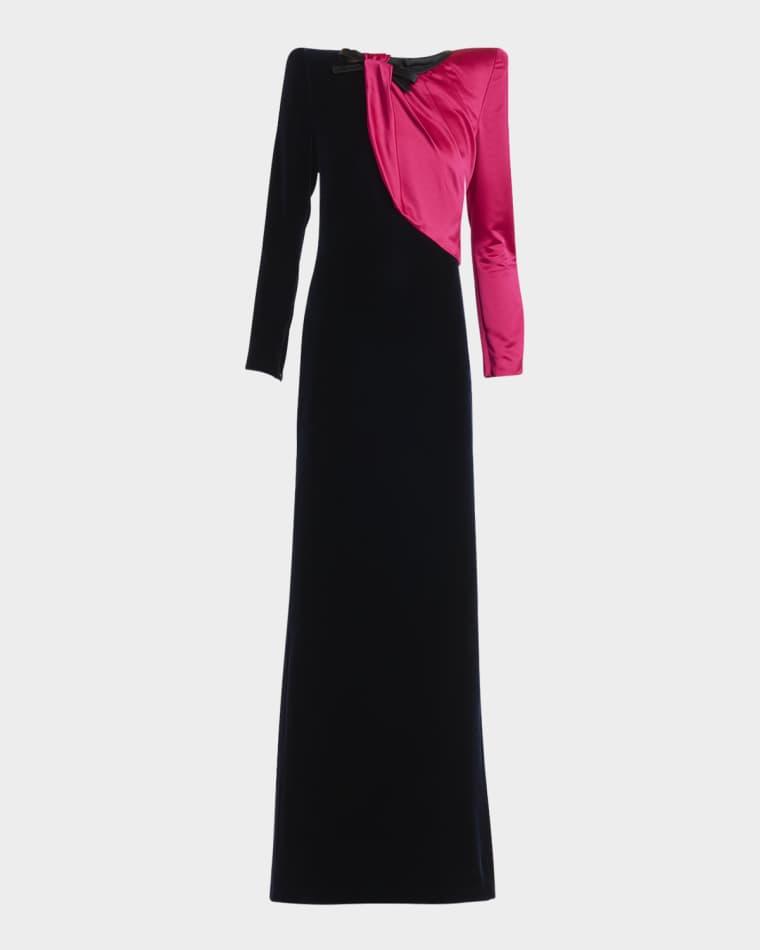 Velvet And Satin Strong-Shoulder Gown by VALENTINO
