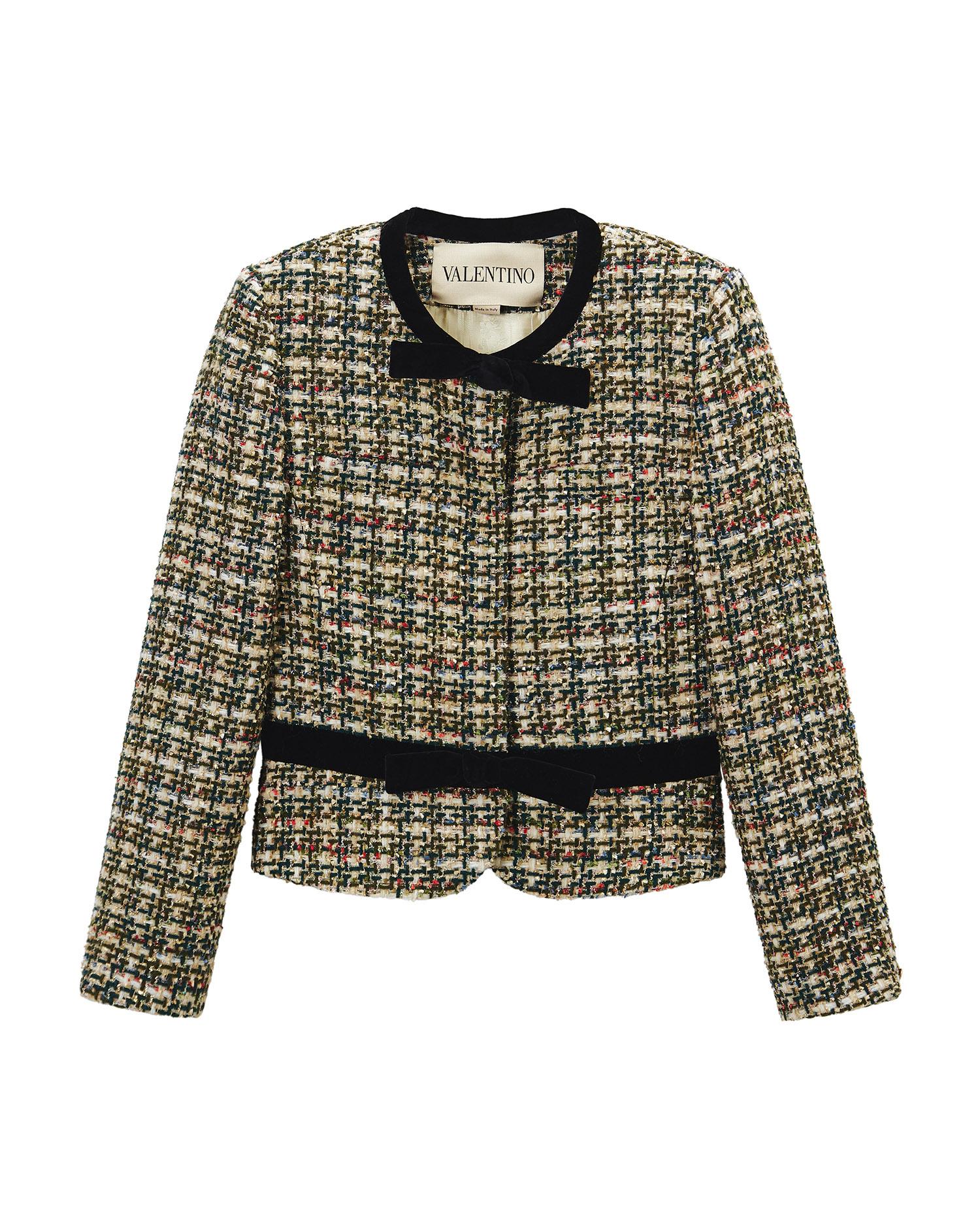 Velvet-trimmed lamé tweed jacket by VALENTINO