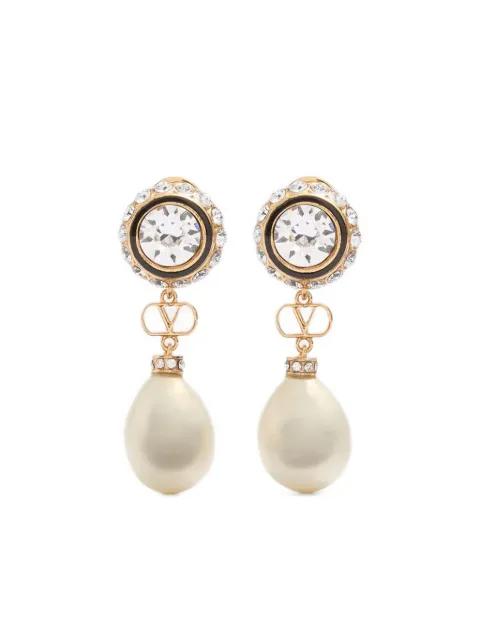 Vlogo Signature earrings in metal, enamel, pearls and crystals by VALENTINO