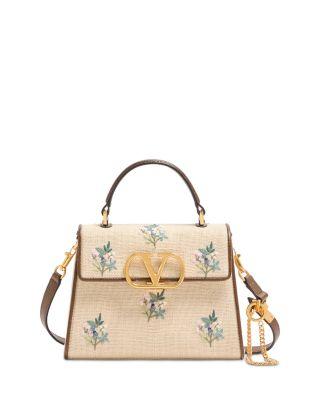 Vsling VLogo Small Embroidered Linen Top Handle Bag by VALENTINO