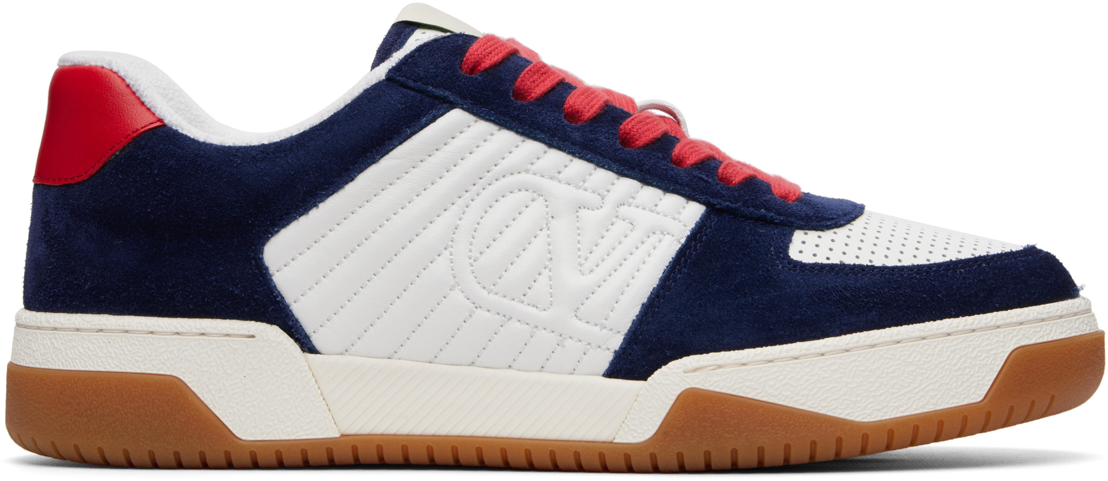 White & Navy Sparry Split Leather Nappa Sneakers by VALENTINO