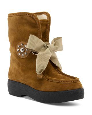 Women's Lace Up Suede Bow Boots by VALENTINO