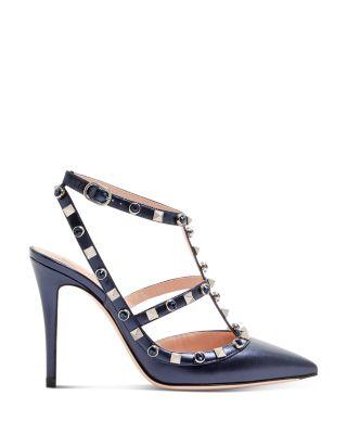 Women's Rockstud Embellished Cutout Leather Pumps by VALENTINO