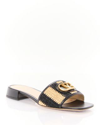 Women's VLogo Raffia Slide Sandals by VALENTINO