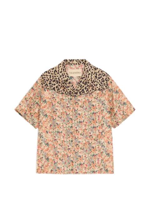 bowling shirt in silk poplin with Fauve Eclat Animalier and Papier floral prints by VALENTINO