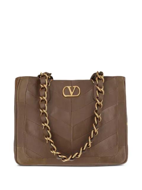 chevron-patchwork chain leather tote bag by VALENTINO