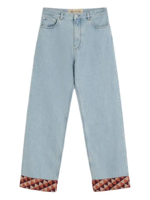 denim pants with jacquard hem by VALENTINO