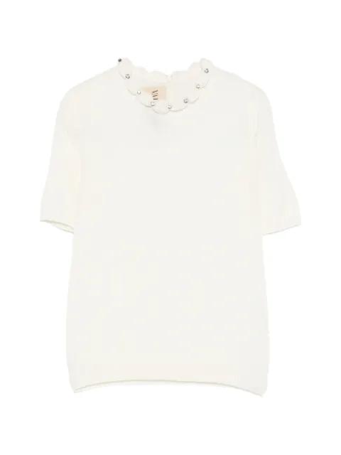 embellished scalloped virgin wool blouse by VALENTINO