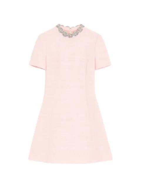 embroidered crinkle cotton tweed short dress by VALENTINO