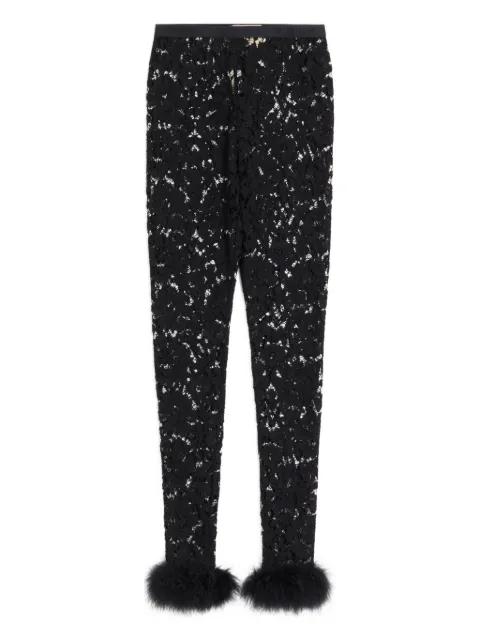 feather-detail lace leggings by VALENTINO