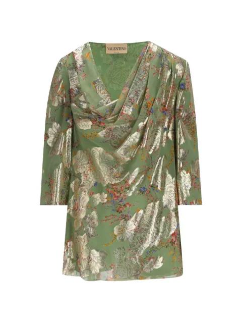 floral-brocade draped tunic top by VALENTINO