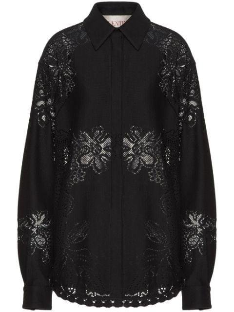 floral-embroidered long-sleeve overshirt by VALENTINO