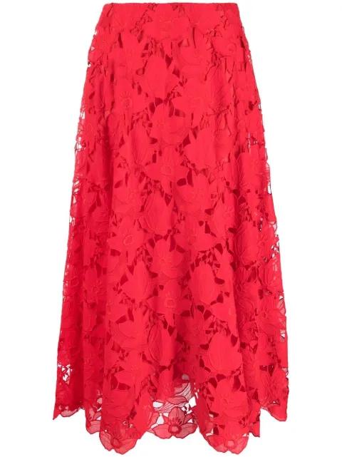 floral-lace midi skirt by VALENTINO