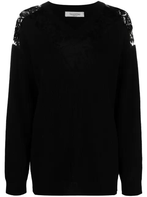 lace-embellished V-neck jumper by VALENTINO