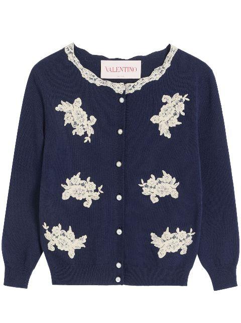 lace-trim embroidered cardigan by VALENTINO
