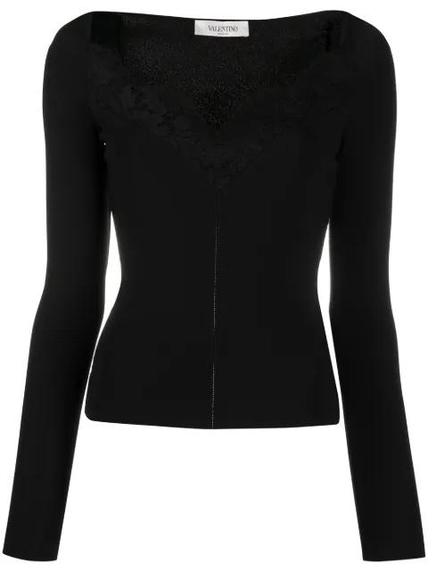 lace-trim fitted jumper by VALENTINO