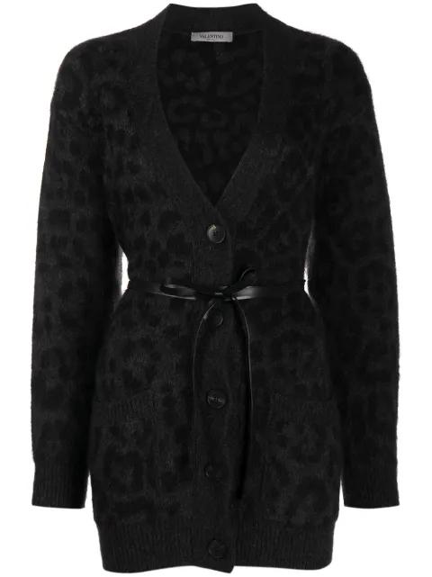 leopard pattern belted V-neck cardigan by VALENTINO