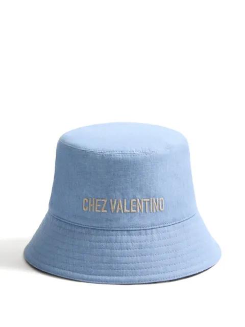 lettering-embroidered denim bucket hat by VALENTINO