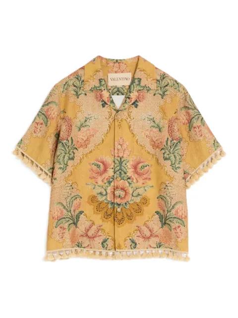 linen bowling shirt with Apres L'Hiver print by VALENTINO