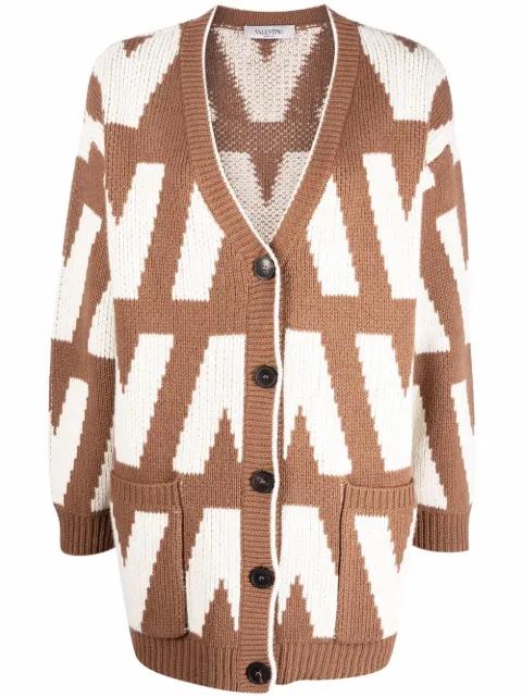 logo-intarsia virgin wool cardigan by VALENTINO