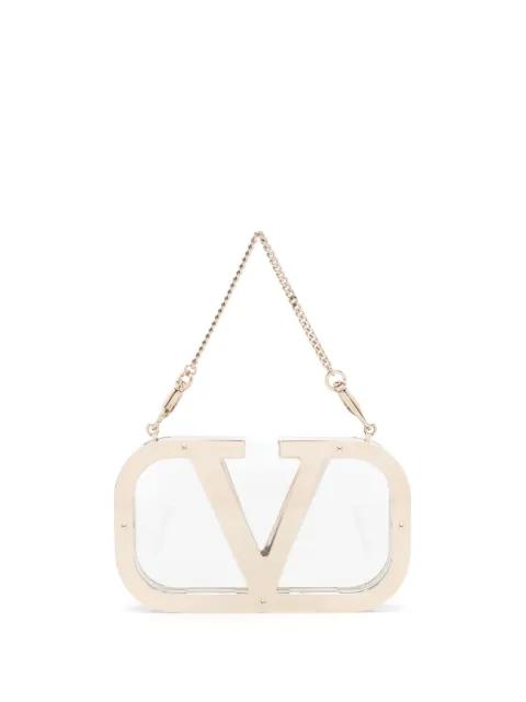 logo-plaque clear clutch by VALENTINO