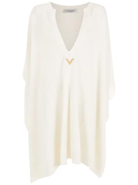 logo-plaque knitted poncho by VALENTINO
