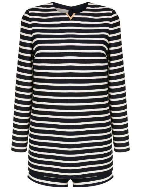 logo-plaque stripe-print playsuit by VALENTINO