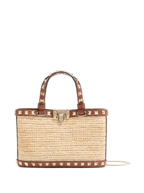 mini Rockstud raffia tote bag by VALENTINO