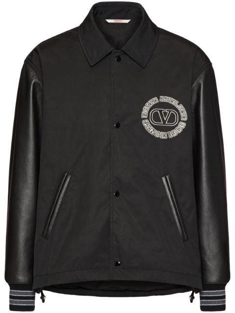 nylon sports jacket with leather sleeves and Valentino patch by VALENTINO