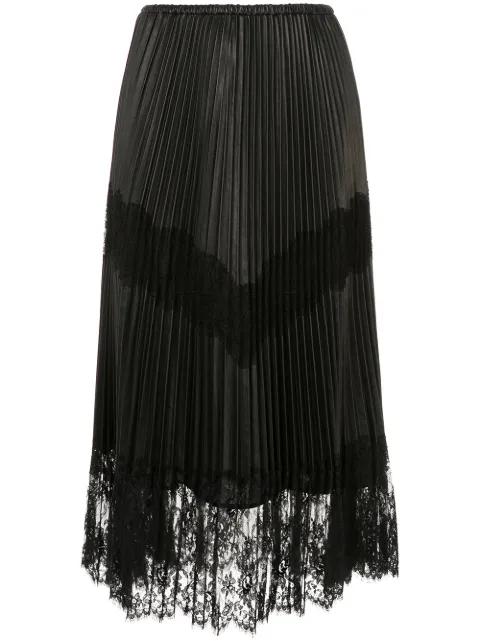pleated lace trim midi skirt by VALENTINO