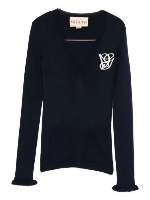 ruffled V-neck wool sweater by VALENTINO
