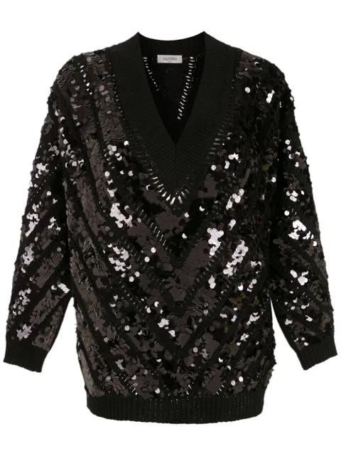 sequin-embellished V-neck jumper by VALENTINO
