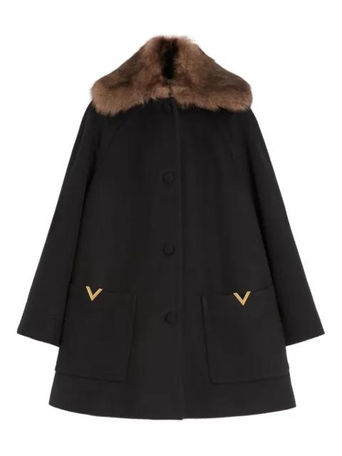 shearling-collar buttoned coat by VALENTINO