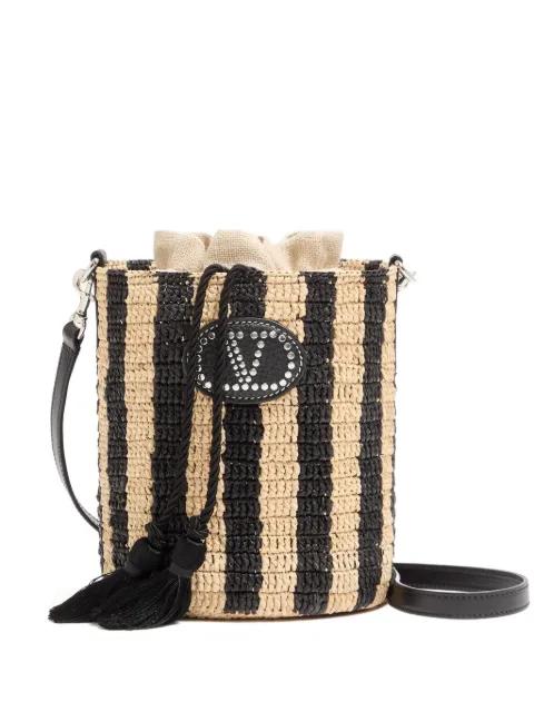 small striped raffia bucket bag by VALENTINO