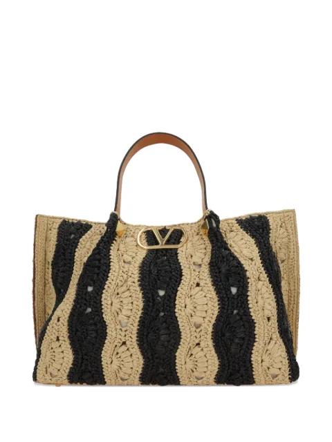 striped medium woven tote bag by VALENTINO