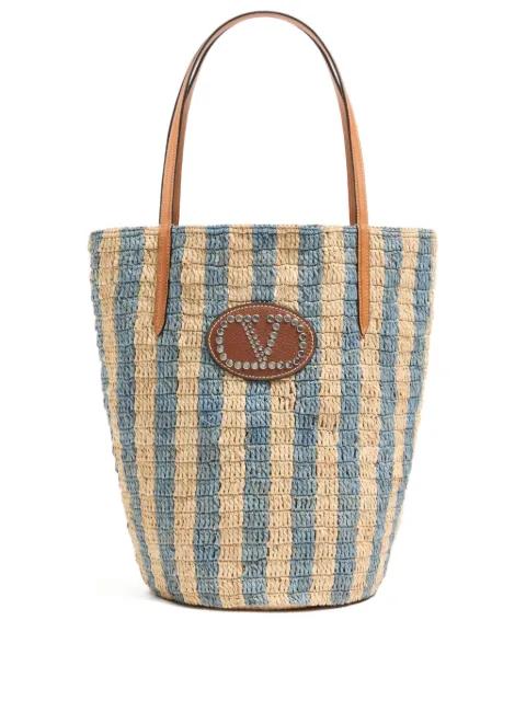 striped raffia shopping bag by VALENTINO