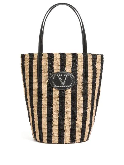 striped raffia shopping bag by VALENTINO