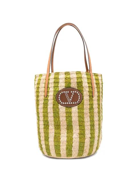 striped raffia shopping bag by VALENTINO